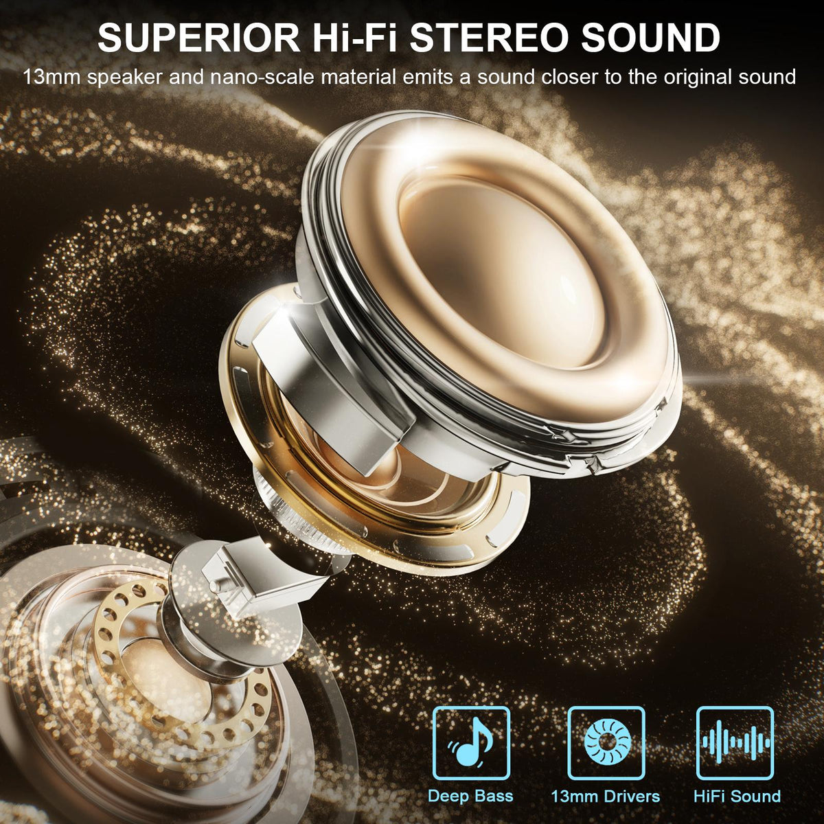 Wireless Earbuds, 2026 Bluetooth 5.4 Headphones HiFi Stereo 50H In Ear Buds HiFi Stereo, Deep Bass with ENC Noise Cancelling Mics, IP7 Waterproof Wireless Earphones with LED Display, Fast Charging Case