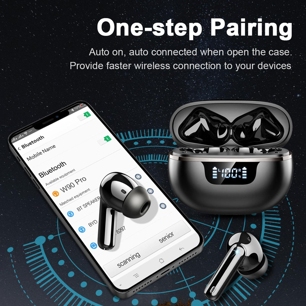 Wireless Earbuds, 2026 Bluetooth 5.4 Headphones HiFi Stereo 50H In Ear Buds HiFi Stereo, Deep Bass with ENC Noise Cancelling Mics, IP7 Waterproof Wireless Earphones with LED Display, Fast Charging Case