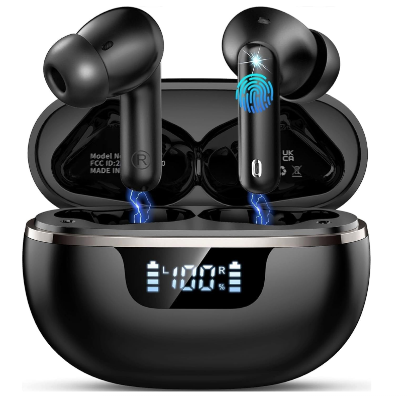 Wireless Earbuds, 2026 Bluetooth 5.4 Headphones HiFi Stereo 50H In Ear Buds HiFi Stereo, Deep Bass with ENC Noise Cancelling Mics, IP7 Waterproof Wireless Earphones with LED Display, Fast Charging Case