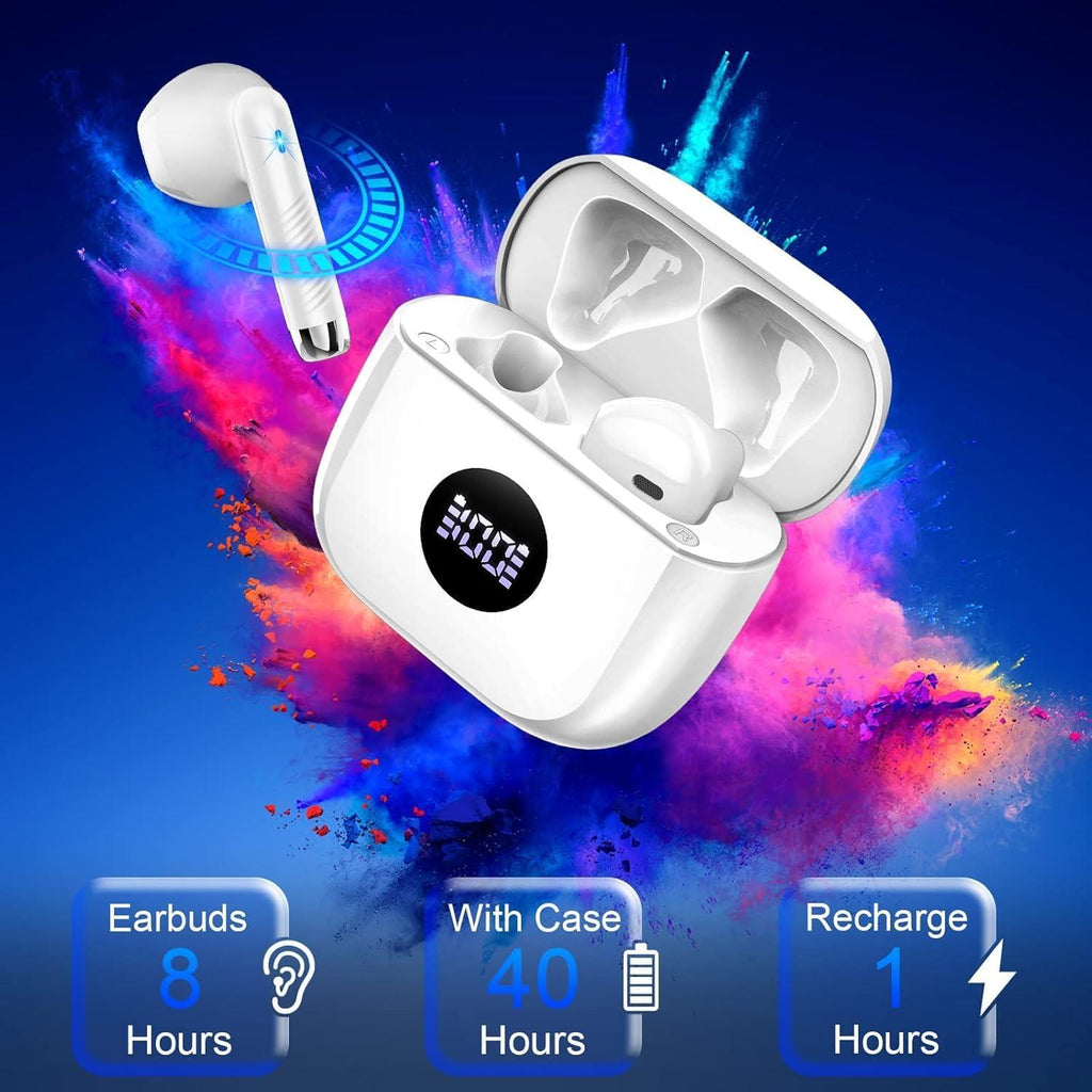 Wireless Bluetooth 5.4 Earbuds, LED Power Display Headphones, 6D Stereo HiFi Stereo Earbuds, In-Ear Noise Cancelling Mic, 40H Playback Mini Case, IP7 Waterproof Sports Earphones, Android iOS