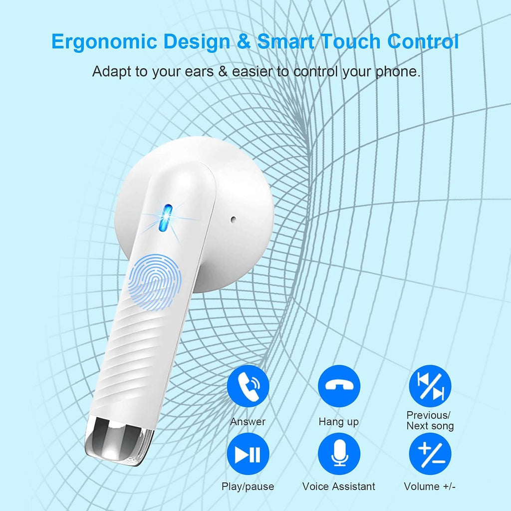 Wireless Earbuds, Bluetooth 5.4 Headphones in Ear with 4 Noise Cancelling Mic, Earbuds Stereo Bass, IP7 Waterproof Sports Wireless Earphones, 32H Playtime USB C Charging Buds White for Android iOS