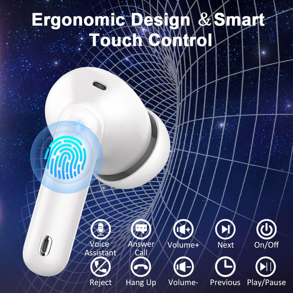 Wireless Earbuds, Bluetooth 5.4 Headphones, Bluetooth In Ear Buds Earphones 50H Playtime LED, Stereo Bass, 4 Noise Cancelling Mics, IP7 Waterproof Sports, USB C Charging White Ear Buds for Android iOS