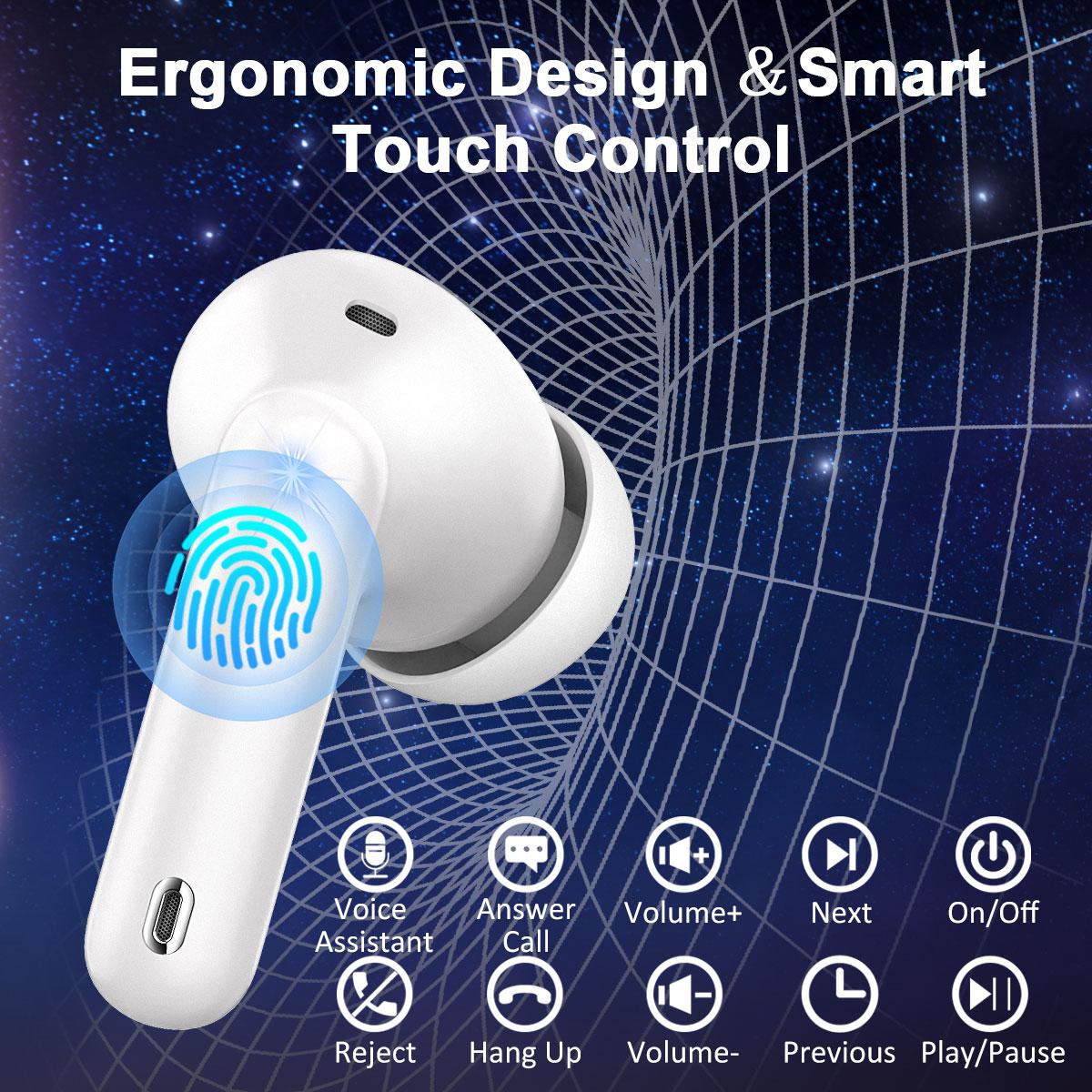 Wireless Earbuds, Bluetooth 5.4 Headphones, Bluetooth In Ear Buds Earphones 50H Playtime LED, Stereo Bass, 4 Noise Cancelling Mics, IP7 Waterproof Sports, USB C Charging White Ear Buds for Android iOS