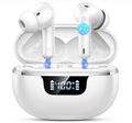 Wireless Earbuds, Bluetooth 5.4 Headphones, Bluetooth In Ear Buds Earphones 50H Playtime LED, Stereo Bass, 4 Noise Cancelling Mics, IP7 Waterproof Sports, USB C Charging White Ear Buds for Android iOS